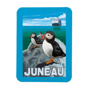 Puffins & Cruise Ship - Juneau, Alaska Magnet