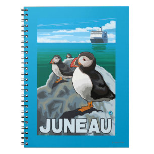 Puffins & Cruise Ship - Juneau, Alaska Spiral Notebook