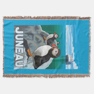 Puffins & Cruise Ship - Juneau, Alaska Throw Blanket