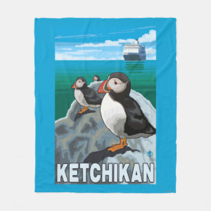 Puffins & Cruise Ship - Ketchikan, Alaska Fleece Blanket
