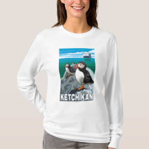 Puffins & Cruise Ship - Ketchikan, Alaska T-Shirt