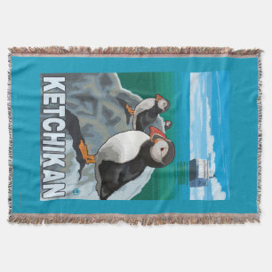 Puffins & Cruise Ship - Ketchikan, Alaska Throw Blanket