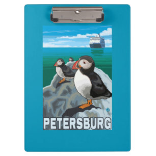 Puffins & Cruise Ship - Petersburg, Alaska Clipboard