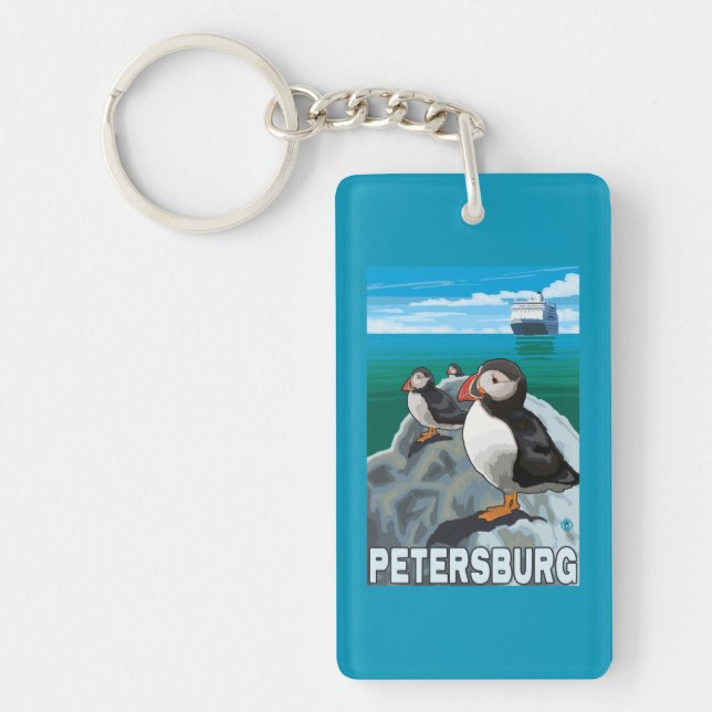 Puffins & Cruise Ship - Petersburg, Alaska Key Ring (Front)