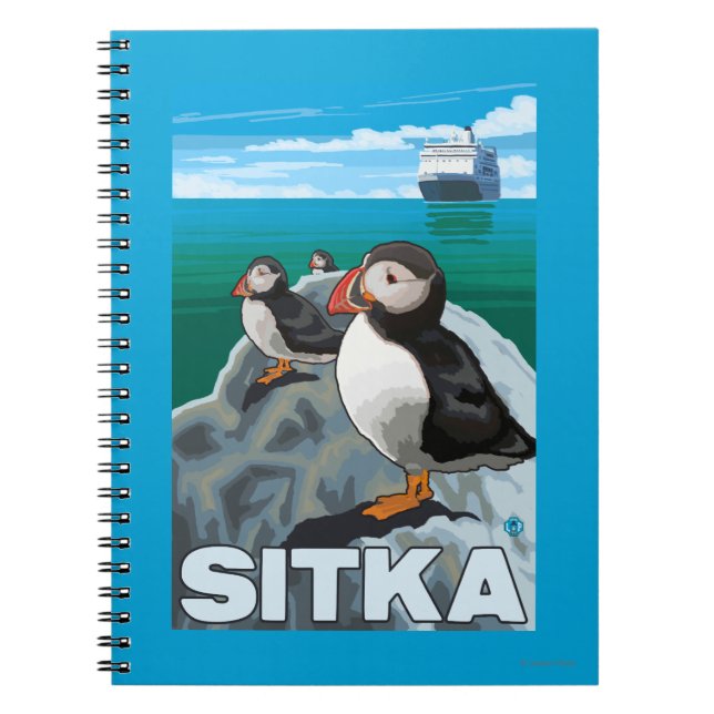 Puffins & Cruise Ship - Sitka, Alaska Spiral Notebook (Front)