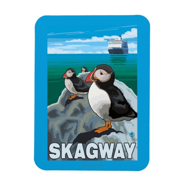 Puffins & Cruise Ship - Skagway, Alaska Magnet (Vertical)