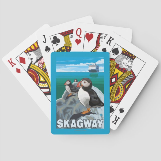 Puffins & Cruise Ship - Skagway, Alaska Playing Cards (Back)