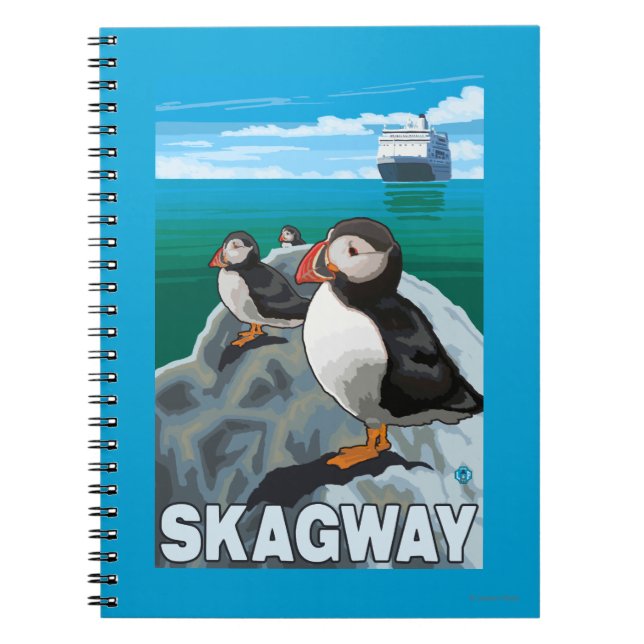Puffins & Cruise Ship - Skagway, Alaska Spiral Notebook (Front)