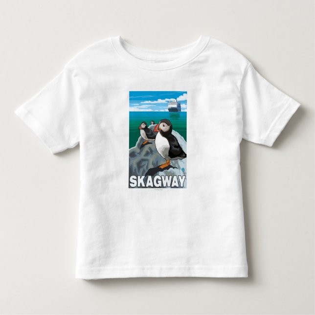 Puffins & Cruise Ship - Skagway, Alaska Toddler T-Shirt (Front)