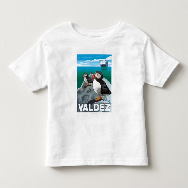 Puffins & Cruise Ship - Valdez, Alaska Toddler T-Shirt (Front)
