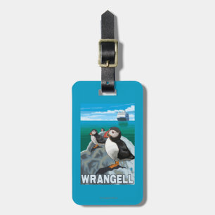 Puffins & Cruise Ship - Wrangell, Alaska Luggage Tag