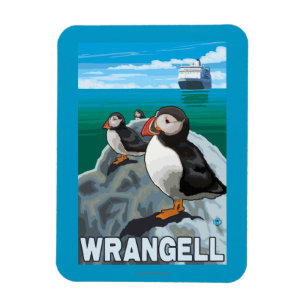 Puffins & Cruise Ship - Wrangell, Alaska Magnet