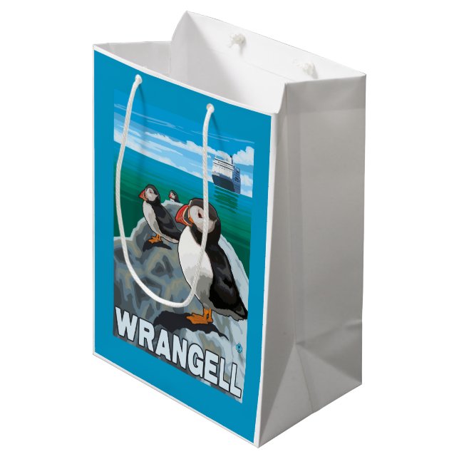 Puffins & Cruise Ship - Wrangell, Alaska Medium Gift Bag (Front Angled)