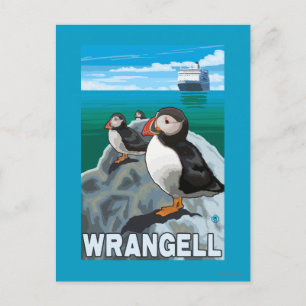 Puffins & Cruise Ship - Wrangell, Alaska Postcard