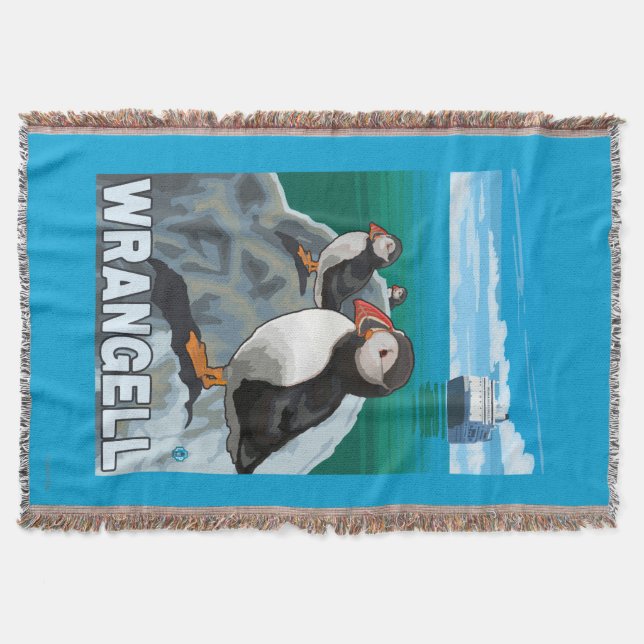 Puffins & Cruise Ship - Wrangell, Alaska Throw Blanket (Front)