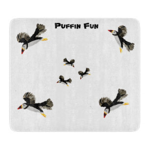 Puffins Flying Bird Art Cutting Board