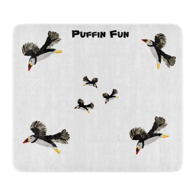 Puffins Flying Bird Art Cutting Board (Front)