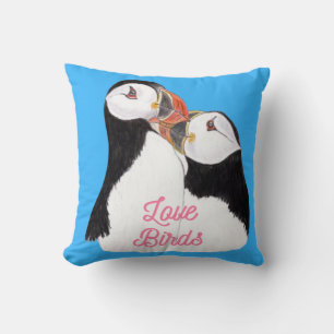 Puffins in love cushion
