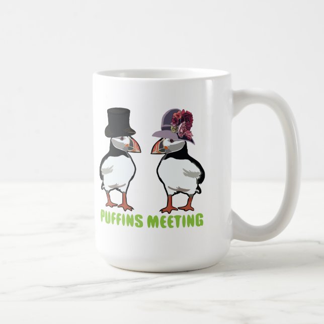 Puffins Meeting Coffee Mug (Right)