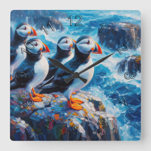 Puffins Square Wall Clock