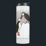 Puffins Thermal Tumbler<br><div class="desc">This wintery Puffins Thermal Tumbler will put you in the mood for steaming coffee,  peppermint tea,  hot spiced cider,  or piping hot cocoa. And also makes a lovely Christmas,  Hanukkah,  winter birthday or corporate gift. Its charming woodblock style art will stand out wherever it travels.</div>