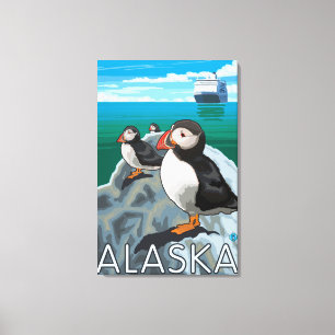 Puffins watching a Cruise Ship Canvas Print