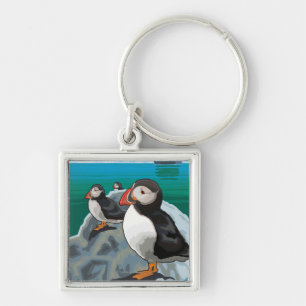 Puffins watching a Cruise Ship Key Ring