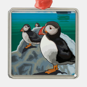 Puffins watching a Cruise Ship Metal Tree Decoration