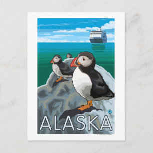 Puffins watching a Cruise Ship Postcard