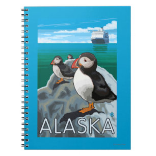 Puffins watching a Cruise Ship Spiral Notebook