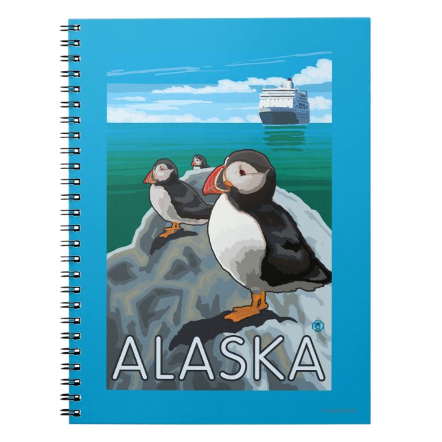 Puffins watching a Cruise Ship Spiral Notebook (Front)