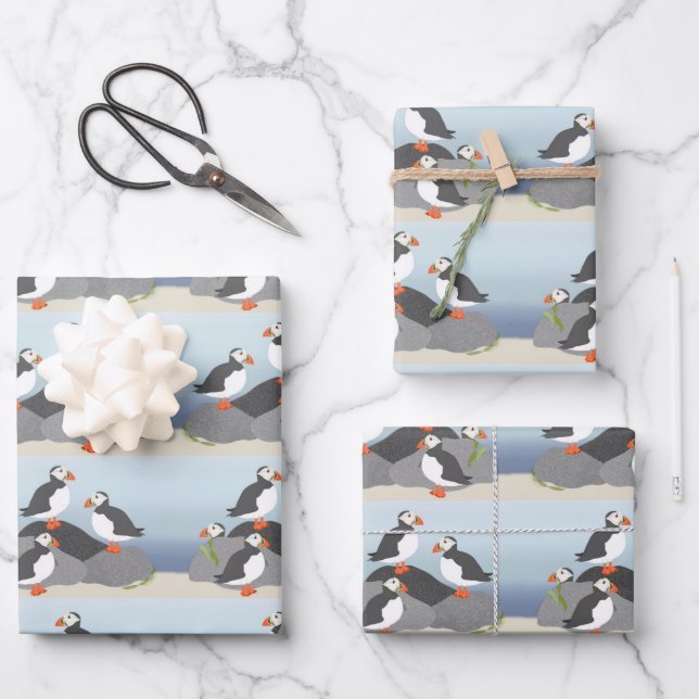 Puffins Wrapping Paper Sheets (Front)