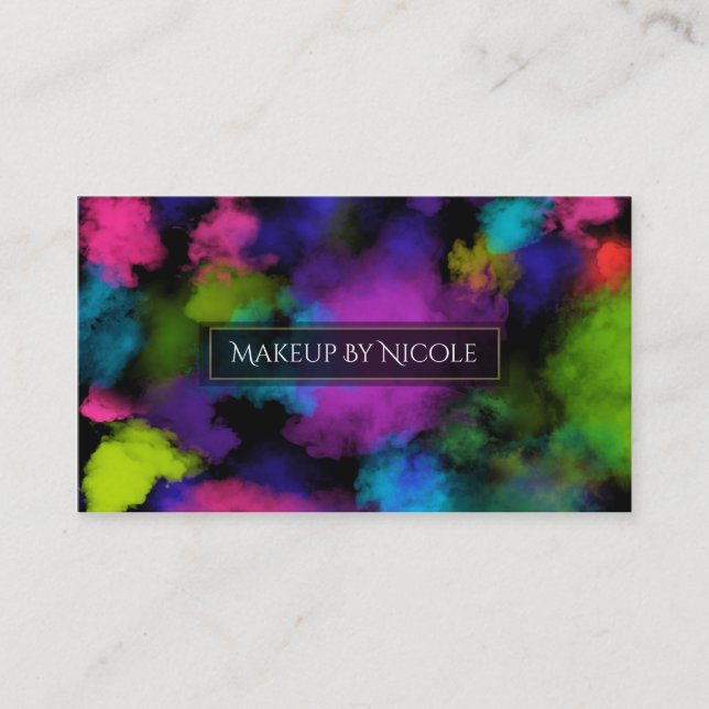 Puffs of Colour Makeup Artist Beauty Salon Black Business Card (Front)
