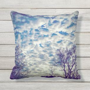 Puffy Clouds Blue Sky Nature Outdoor Throw Pillow