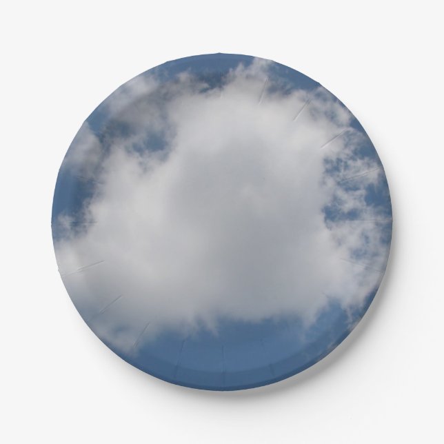 Puffy Cumulus Clouds in Blue Sky Paper Plate (Front)