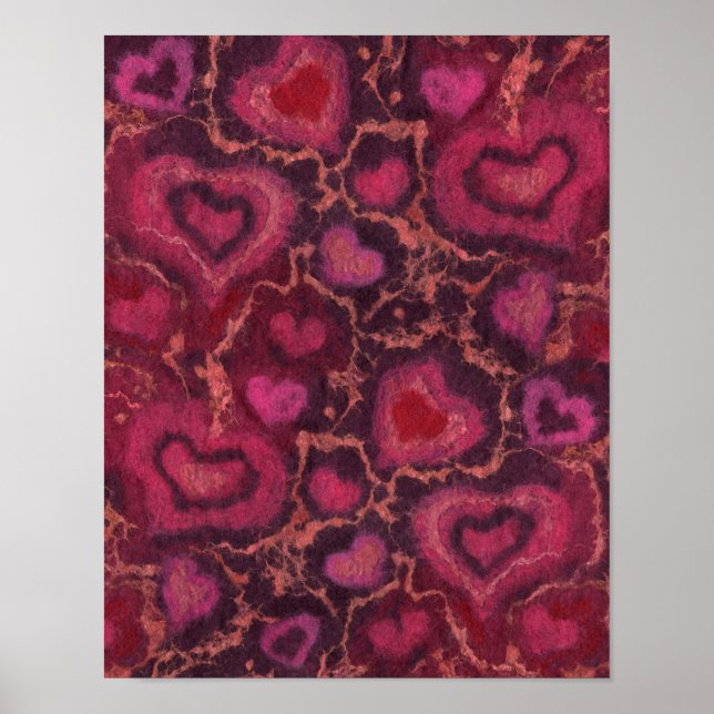 Puffy hearts, romantic love, pink red & burgundy poster (Front)