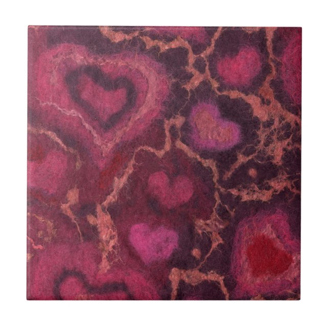 Puffy hearts romantic love pink red valentines day tile (Front)