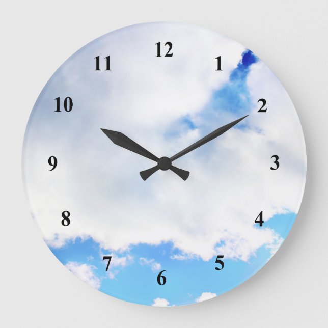 Puffy White Clouds and Blue Sky Large Clock (Front)