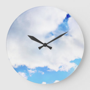 Puffy White Clouds and Blue Sky Large Clock