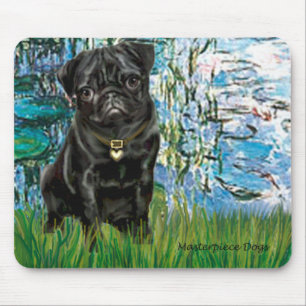 Pug 13 (black) - Lilies 1 Mouse Pad
