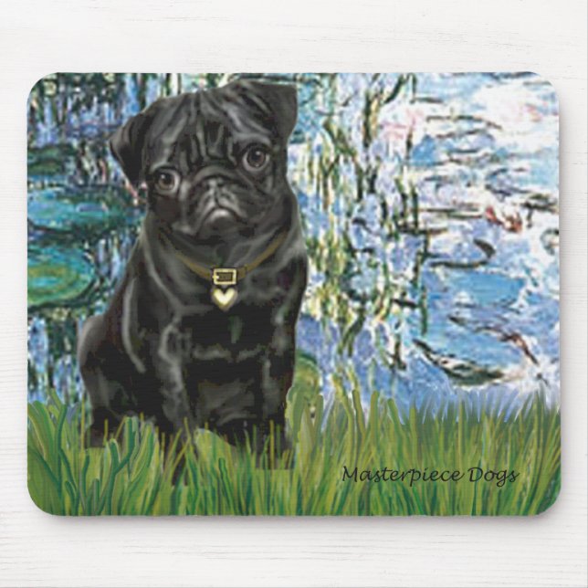 Pug 13 (black) - Lilies 1 Mouse Pad (Front)