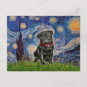 Pug 13 (black) - Starry Night Postcard