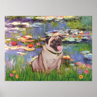 Pug 2 (fawn) - Lilies 2 Poster