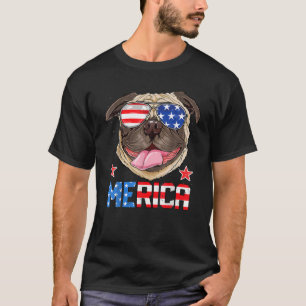 Pug 4Th Of July Merica American Flag Patriotic Dog T-Shirt