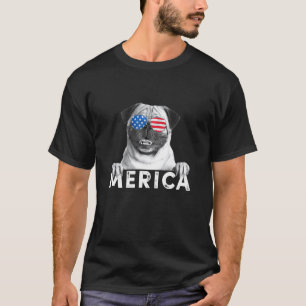 Pug 4th of July Merica USA American Flag T-Shirt