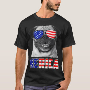 Pug 4th of July Merica USA Flag Dog Lover Men Wome T-Shirt