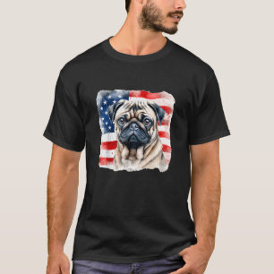 Pug 4th of July Patriotic American USA Flag Pug  T-Shirt