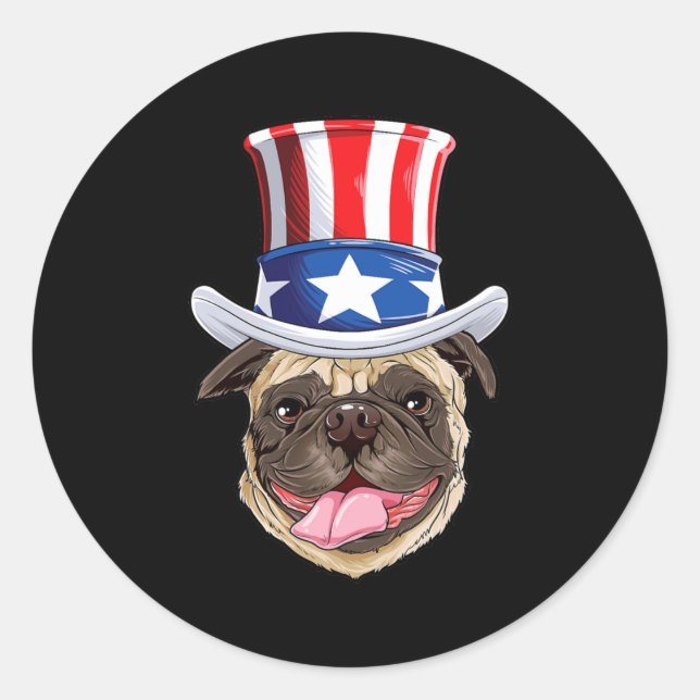 Pug 4th of July Uncle Sam Men Women American Flag Classic Round Sticker (Front)