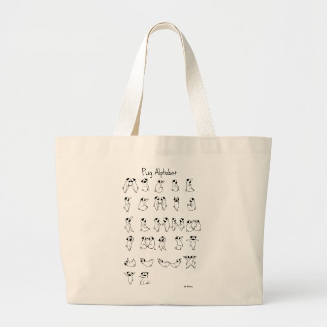 Pug Alphabet A-Z Large Tote Bag (Front)