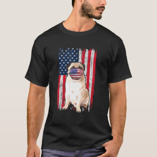 Pug American Flag Dog Wears Face Mask 4th Of July T-Shirt
